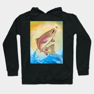 End Of The Line // Rainbow Trout Jumping Out Of Splashing Water // With Lure at Sunset // Fish On! Hoodie